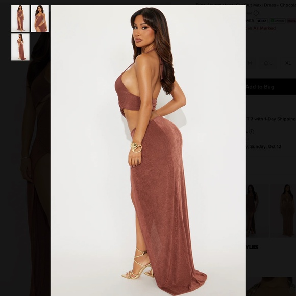 NWOT Fashion Nova Trina Asymmetrical Cut Out Maxi Dress - Chocolate - Picture 3 of 3